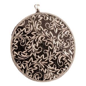 Vintage Large Sterling Hand Engraved  Round Statement Pendant